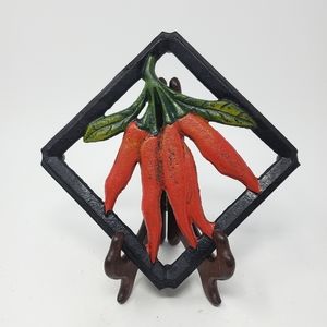 VTG Red Chili Pepper Cast Iron Trivet